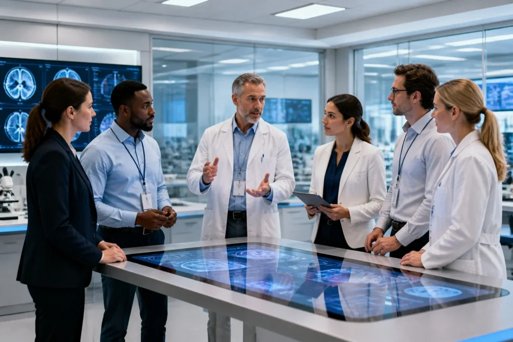 Reunion medicale collaborative et futuriste