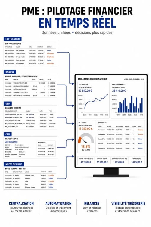 Optimiser la gestion financière des PME grâce aux outils numériques avec une visualisation des outils de facturation, GED, ERP et tableaux de bord