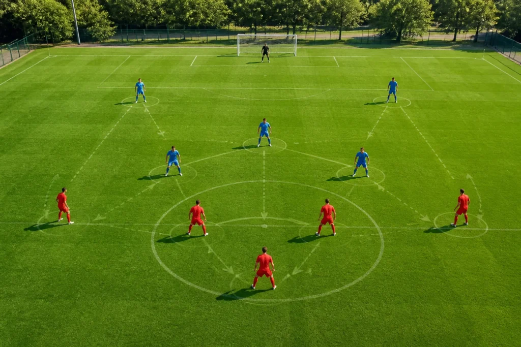 Formation tactique 2 3 2 sur un terrain de football
